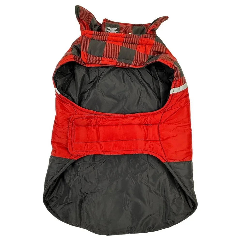32 Degrees Heat Red Black Plaid Dog Jacket Medium Puffer Vest Adjustable NEW